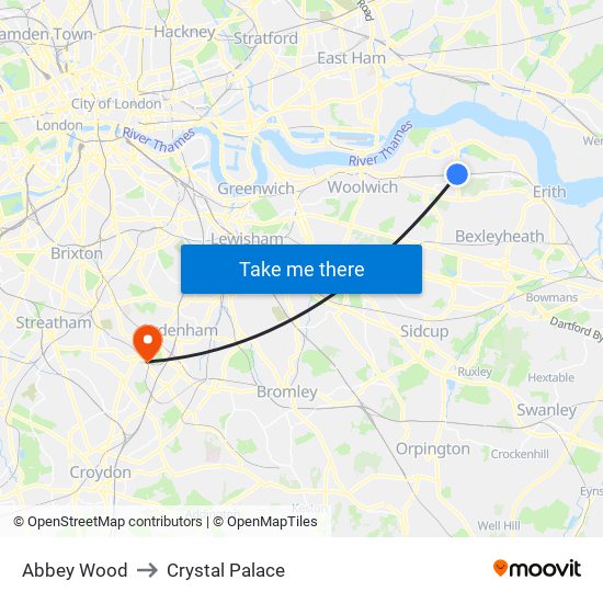 Abbey Wood to Crystal Palace map