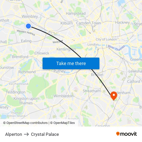 Alperton to Crystal Palace map