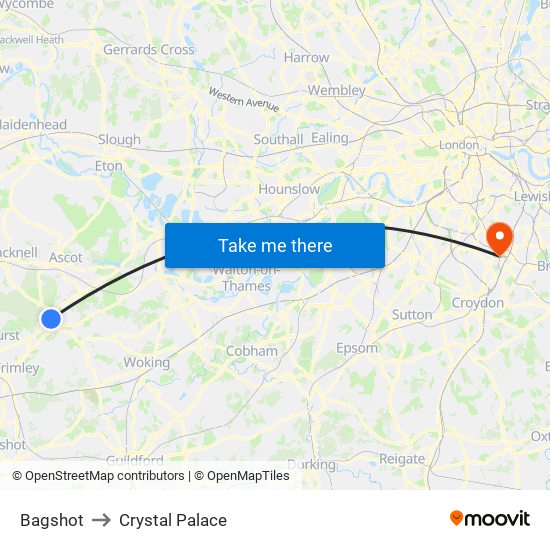 Bagshot to Crystal Palace map