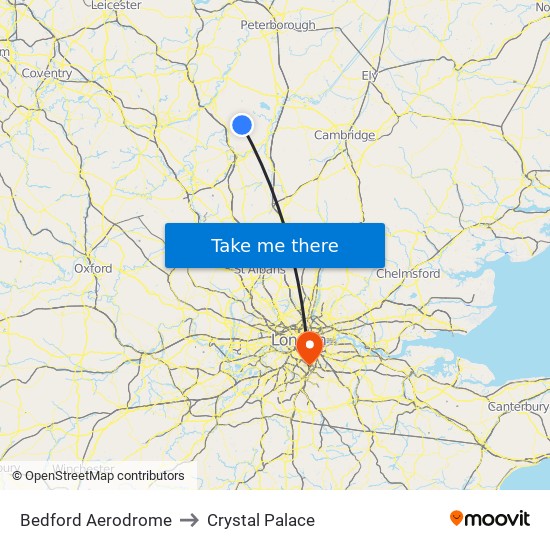 Bedford Aerodrome to Crystal Palace map