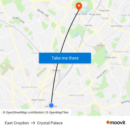 East Croydon to Crystal Palace map