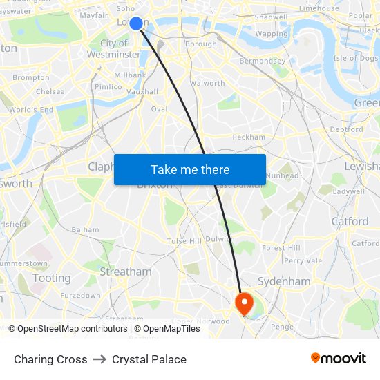 Charing Cross to Crystal Palace map