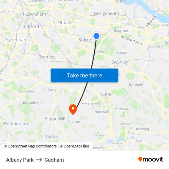 Albany Park to Cudham map