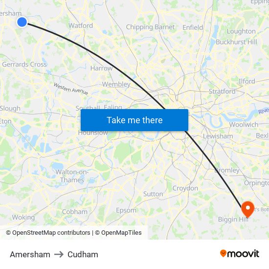 Amersham to Cudham map