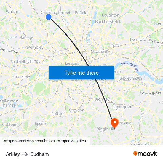 Arkley to Cudham map