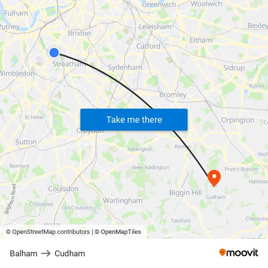 Balham to Cudham map