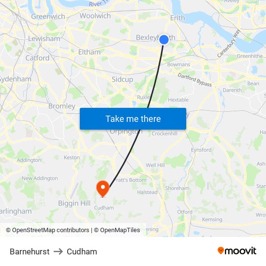 Barnehurst to Cudham map