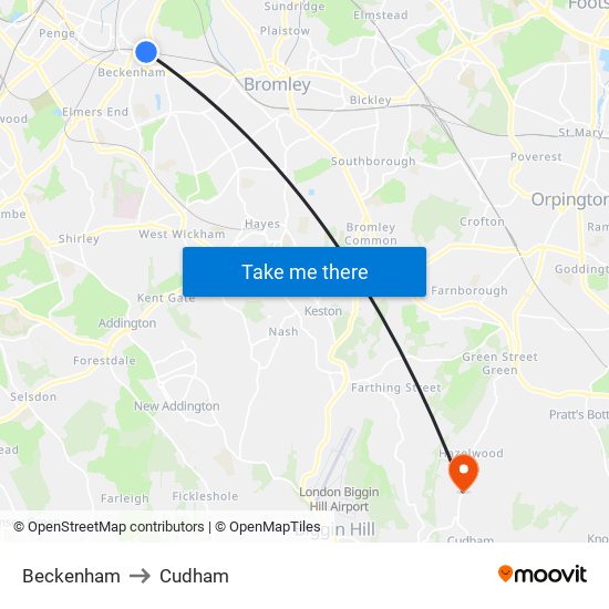 Beckenham to Cudham map