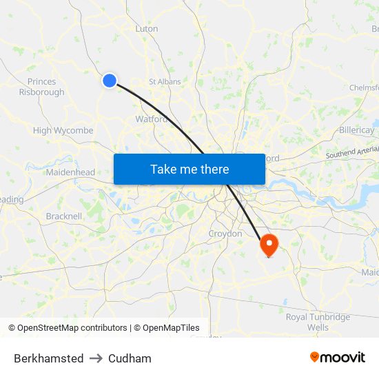 Berkhamsted to Cudham map