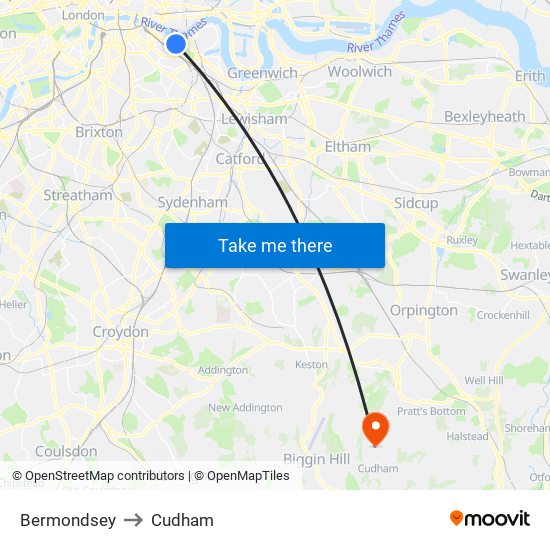 Bermondsey to Cudham map