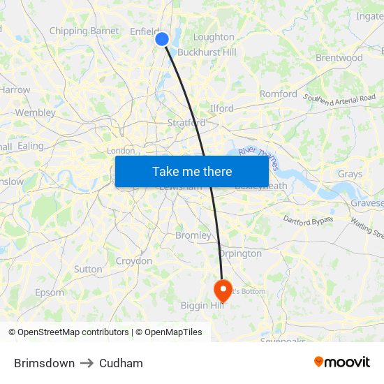 Brimsdown to Cudham map