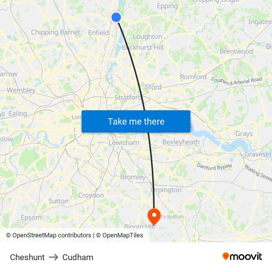 Cheshunt to Cudham map