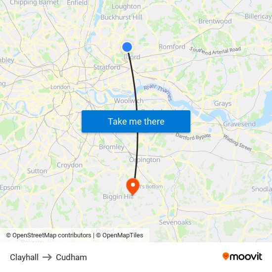 Clayhall to Cudham map