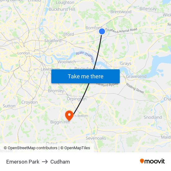 Emerson Park to Cudham map