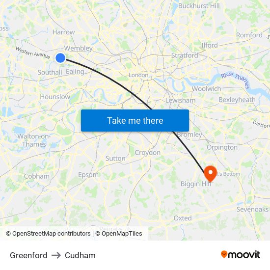 Greenford to Cudham map