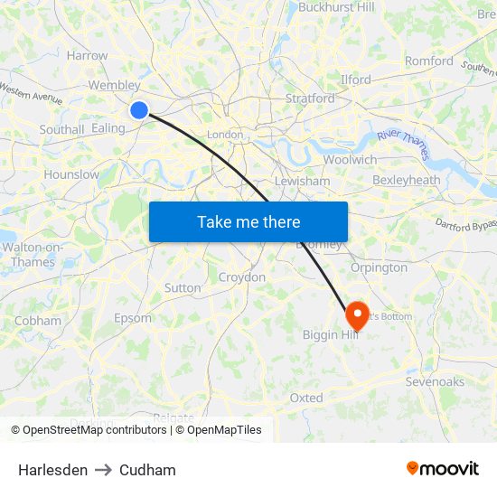 Harlesden to Cudham map