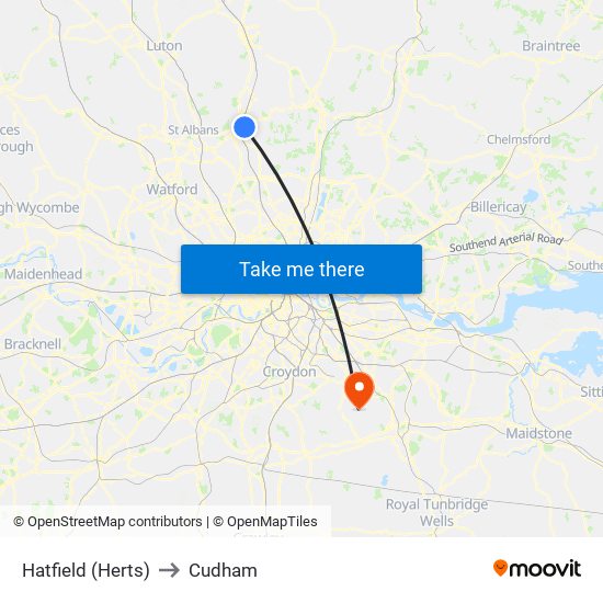 Hatfield (Herts) to Cudham map