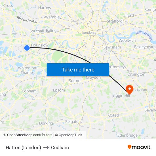 Hatton (London) to Cudham map