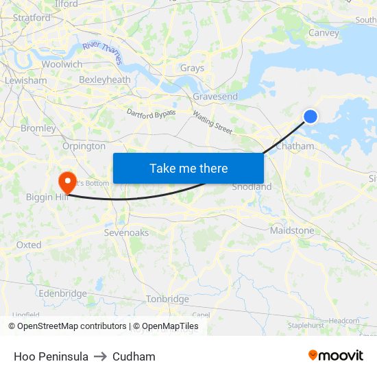 Hoo Peninsula to Cudham map