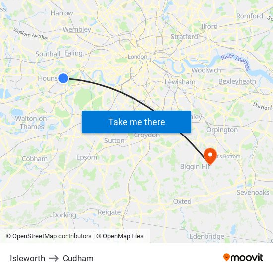 Isleworth to Cudham map