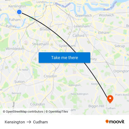 Kensington to Cudham map