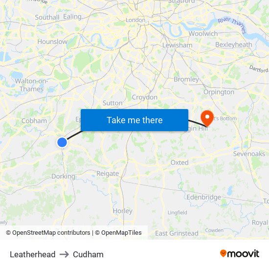 Leatherhead to Cudham map