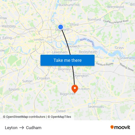 Leyton to Cudham map
