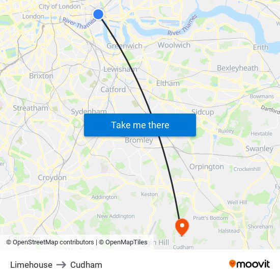 Limehouse to Cudham map