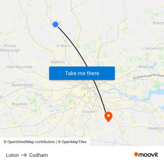 Luton to Cudham map