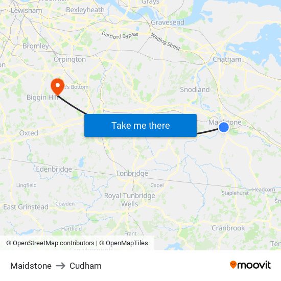 Maidstone to Cudham map