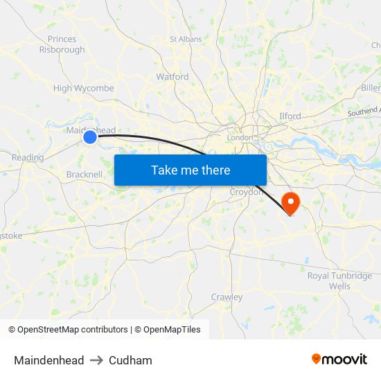 Maindenhead to Cudham map