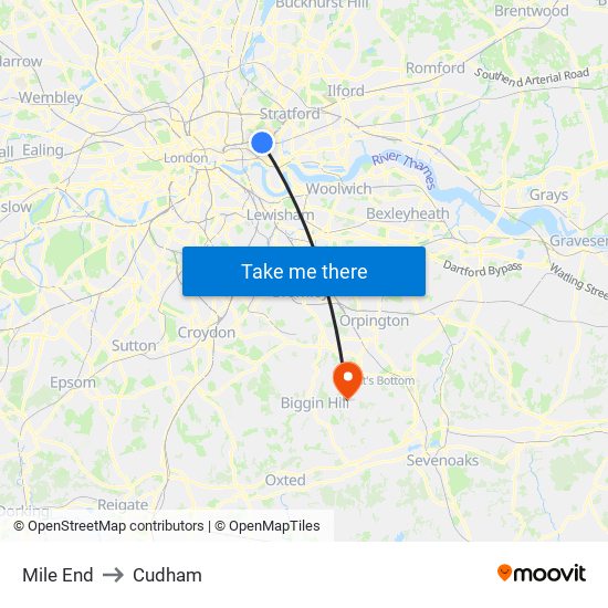 Mile End to Cudham map