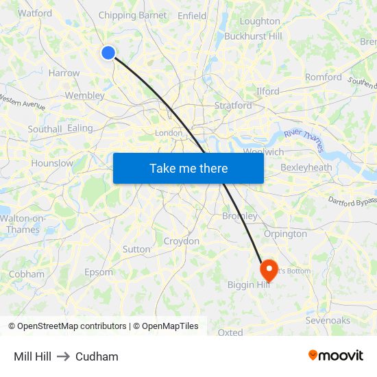 Mill Hill to Cudham map