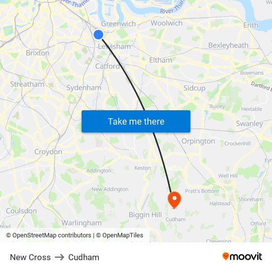 New Cross to Cudham map