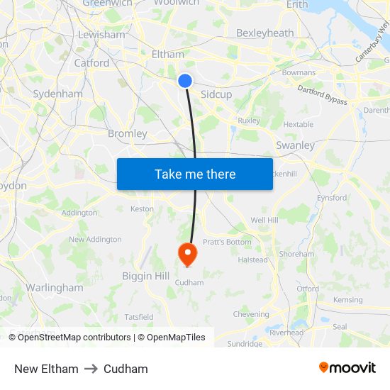 New Eltham to Cudham map