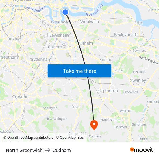 North Greenwich to Cudham map