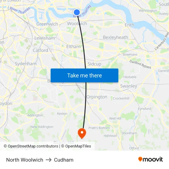 North Woolwich to Cudham map