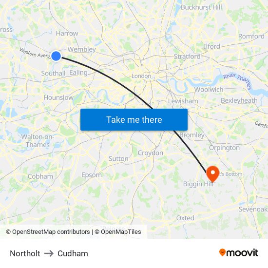 Northolt to Cudham map