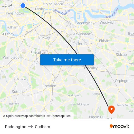 Paddington to Cudham map