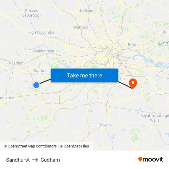 Sandhurst to Cudham map