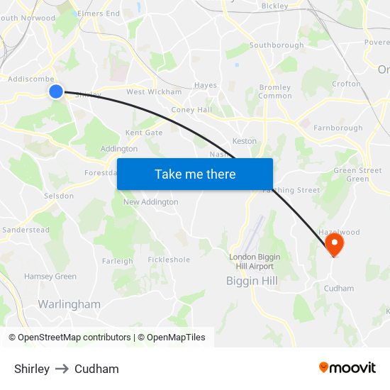 Shirley to Cudham map