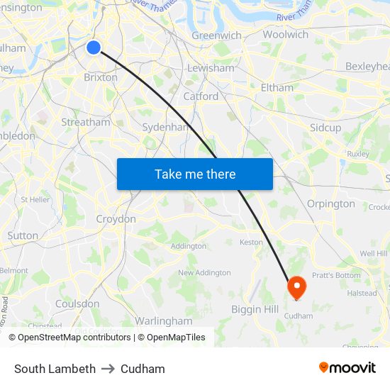 South Lambeth to Cudham map