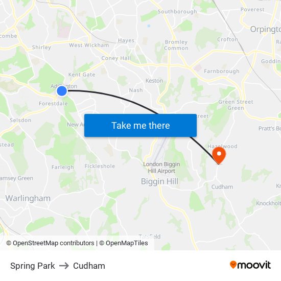 Spring Park to Cudham map