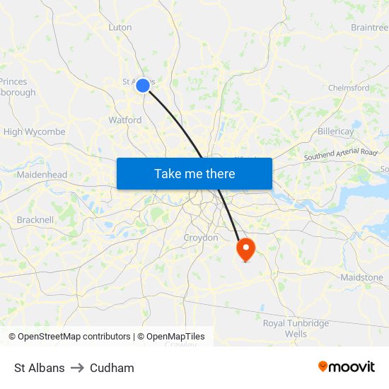 St Albans to Cudham map