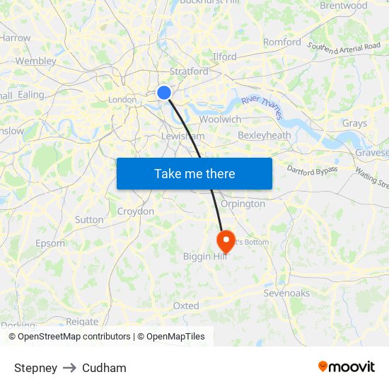 Stepney to Cudham map