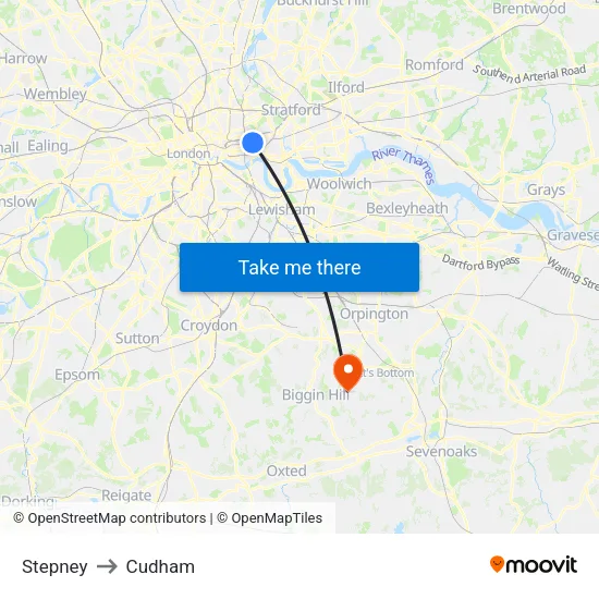 Stepney to Cudham map
