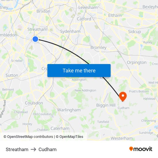 Streatham to Cudham map