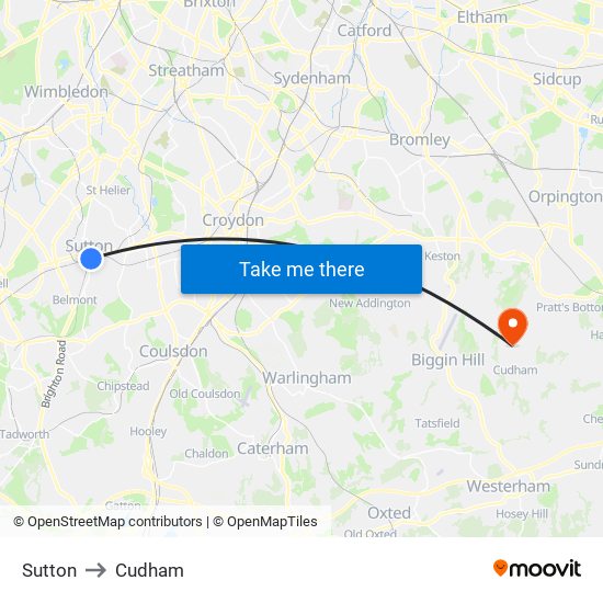 Sutton to Cudham map