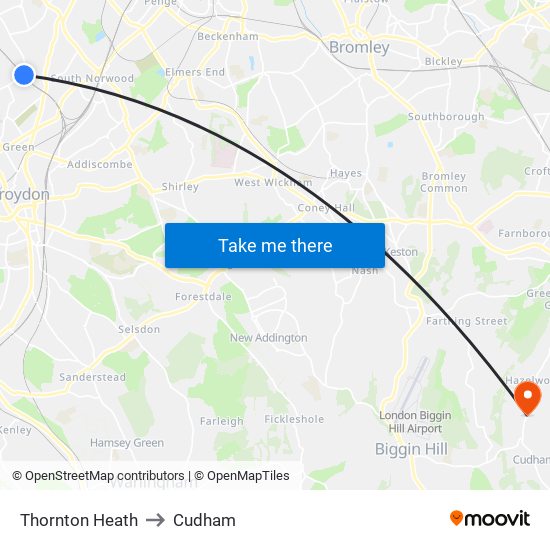 Thornton Heath to Cudham map