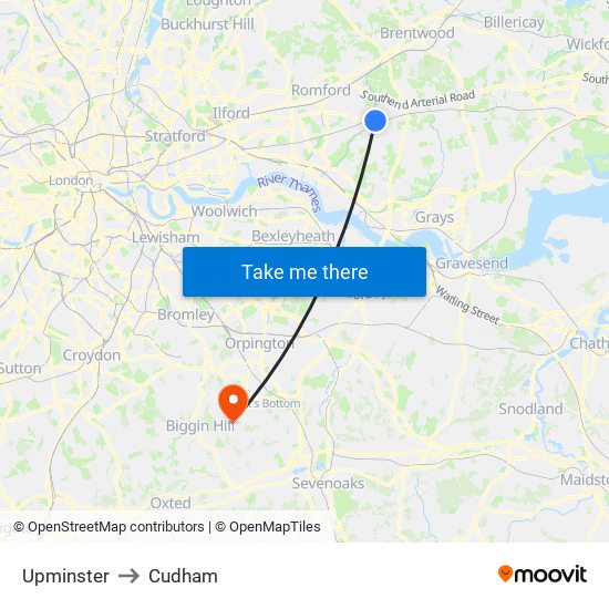 Upminster to Cudham map